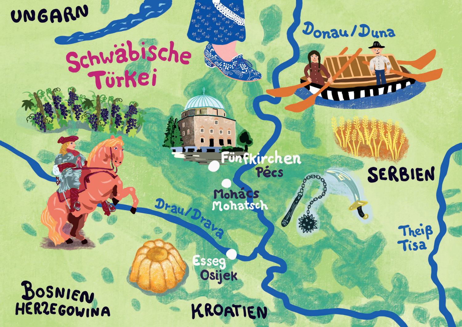 Kreuz und Quer durchs östliche Europa. Karten für Kinder: Karte der Schwäbischen Türkei