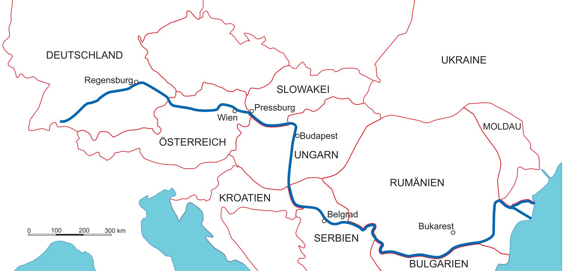 Die Donau ist mit 2 857 Kilometern der zweitlängste Strom in Europa, sie durchfließt zehn Länder. © Blochplan Die Donau ist mit 2 857 Kilometern der zweitlängste Strom in Europa, sie durchfließt zehn Länder. © Blochplan