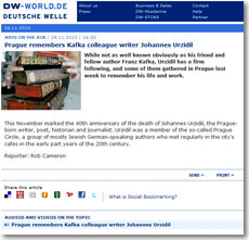 DW World, 24.11.2010: Prague remembers Kafka colleague writer Johannes Urzidil