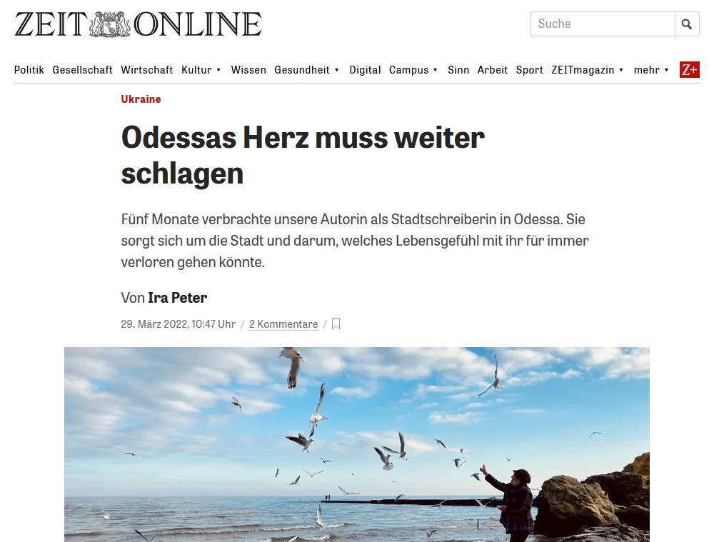Screenshot: Die Zeit, 29.03.2022: Odessas Herz muss weiterschlagen