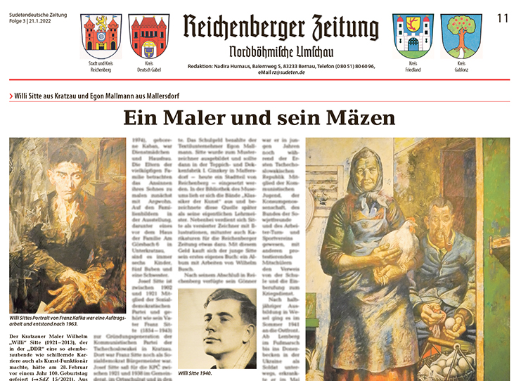 Screenshot: Sudetendeutsche Zeitung – Reichenberger Zeitung, 21.01.2022: Ein Maler und sein Maezen. Willi Sitte aus Kratzau und Egon Mallmann aus Mallersdorf Screenshot: Sudetendeutsche Zeitung – Reichenberger Zeitung, 21.01.2022: Ein Maler und sein Maezen. Willi Sitte aus Kratzau und Egon Mallmann aus Mallersdorf