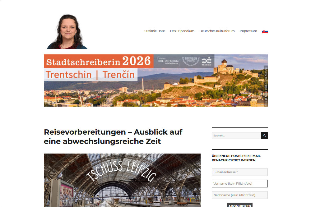 Screenshot: Blog der Stadtschreiberin Trentschin/Trenčín 2026, Stefanie Bose